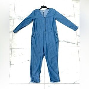 Old Navy Jumpsuit Blue Chambray One Piece Long Sleeve Womens M Farm Cottagecore